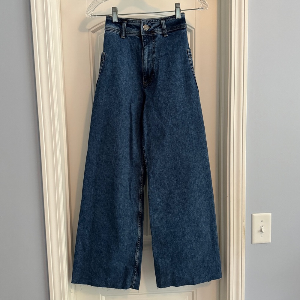 Zara 0 Wide Leg High Rise Jeans ~ Boho Festival Retro Vibes